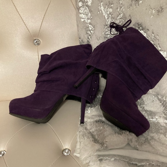 NEW Colin Stuart Purple Faux Suede Corset Back Platform Ankle Boots Size 11B - Picture 6 of 14
